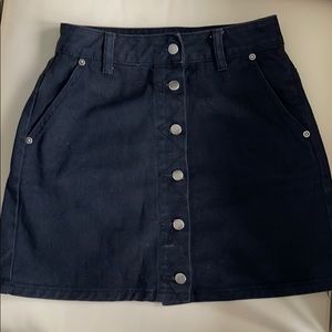 button up solid black denim skirt